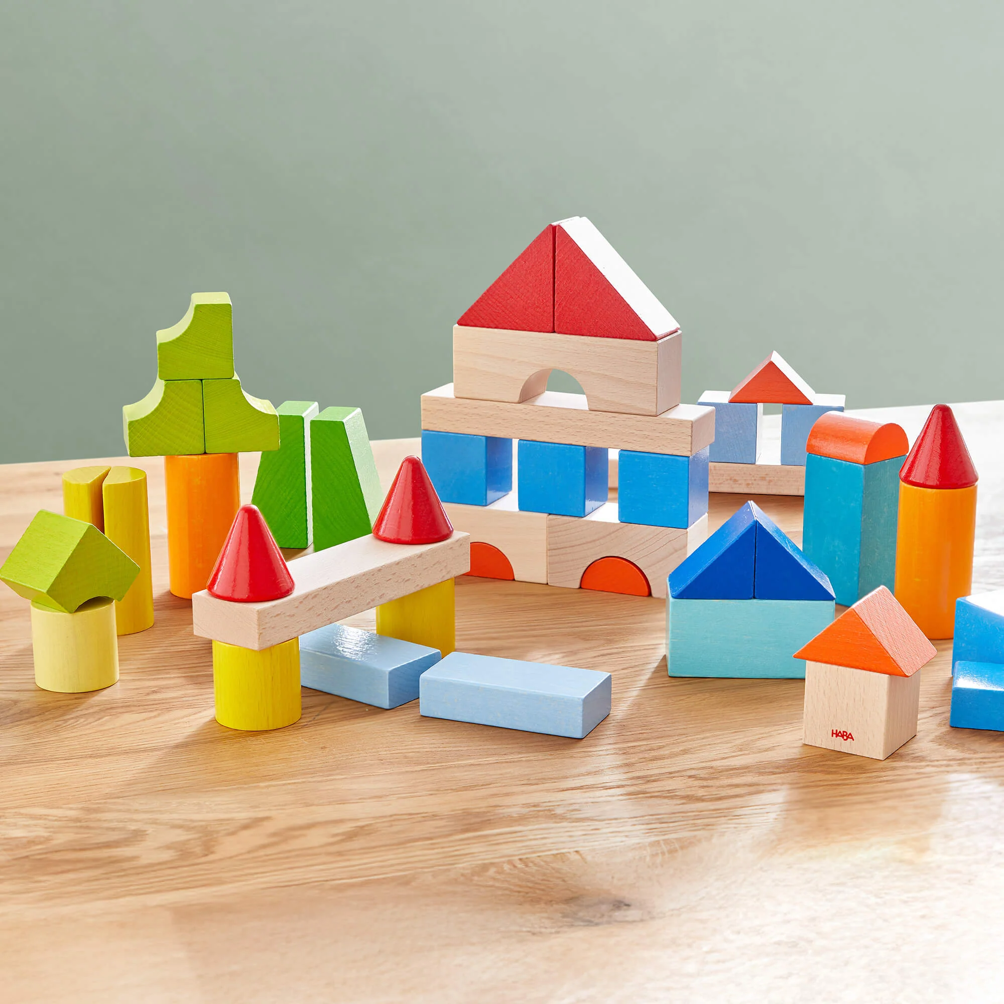 Colored Wooden Building Blocks, 46 Piece Set for Ages 1 and Up