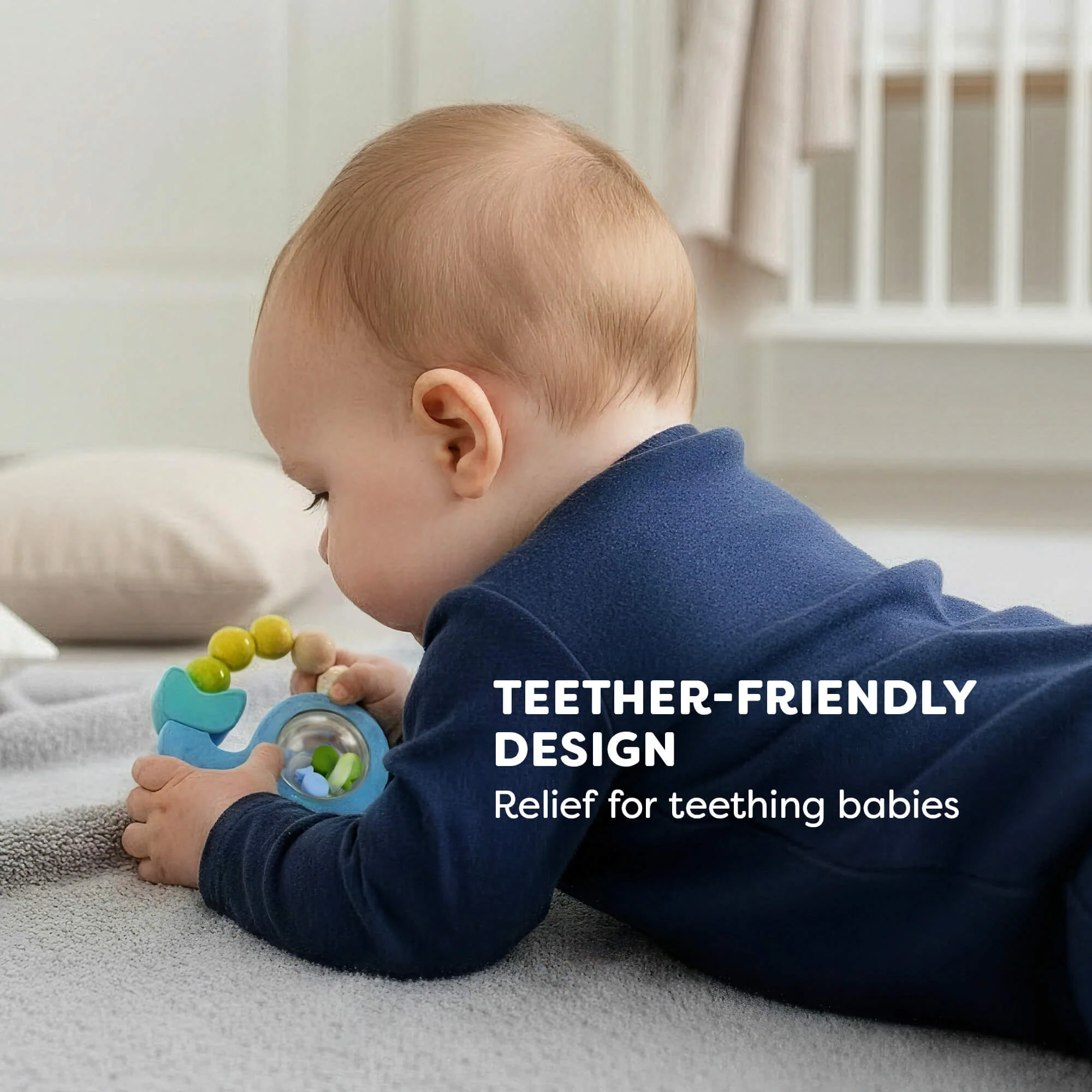 Wooden Whale Rattle & Grasping Toy for Babies