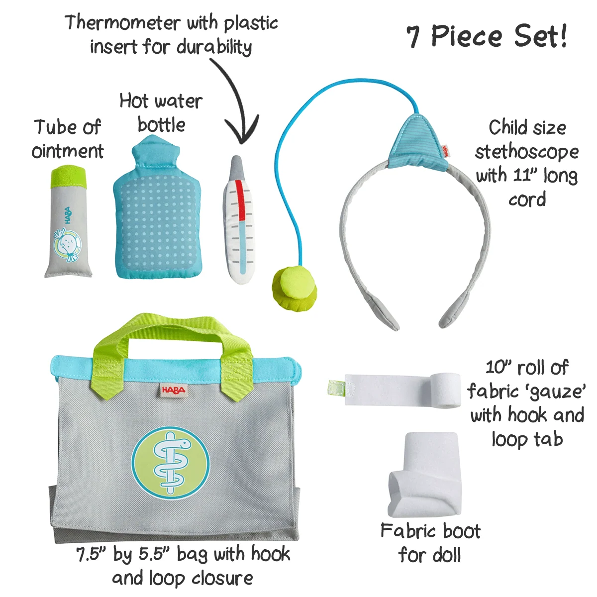 Plush 7-Piece Doctor Kit for Kids with Carry Bag