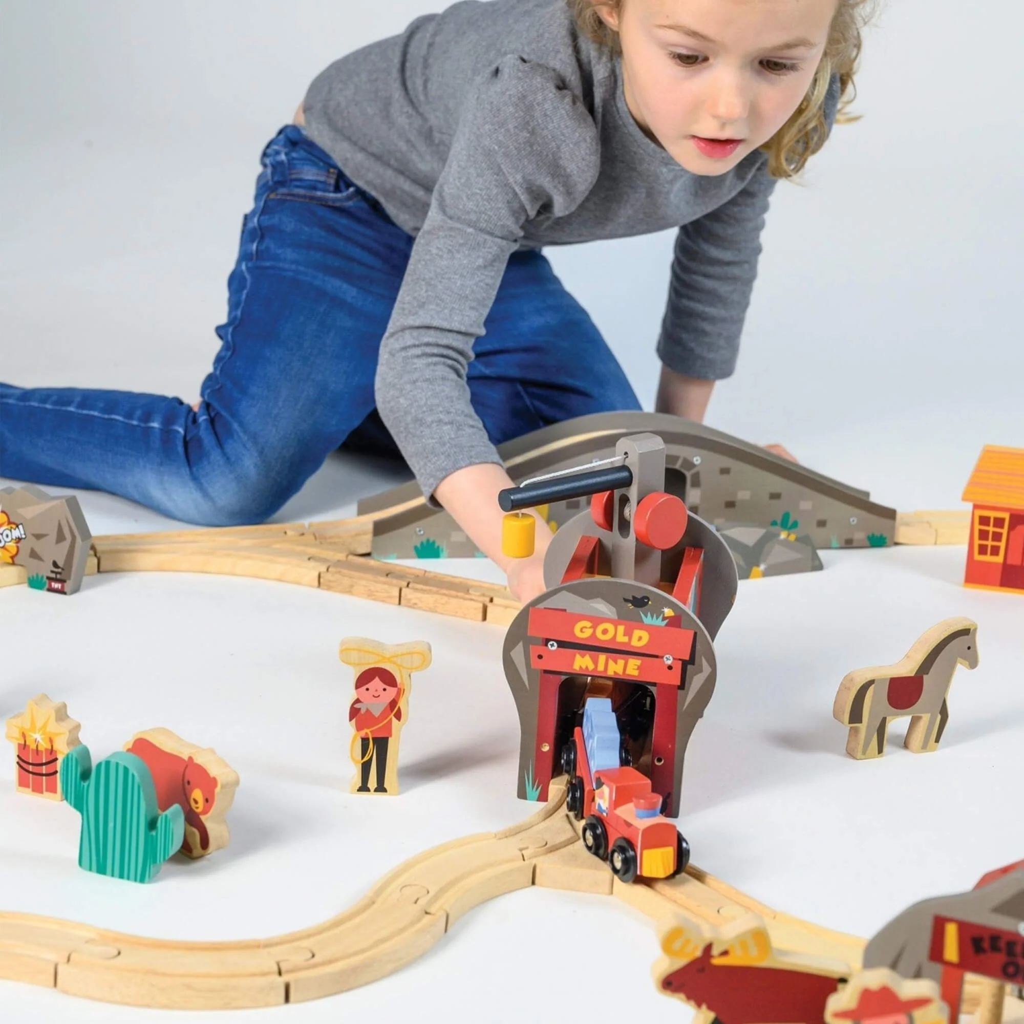 Mentari Gold Mine Wooden Train Track Set for Adventure Play