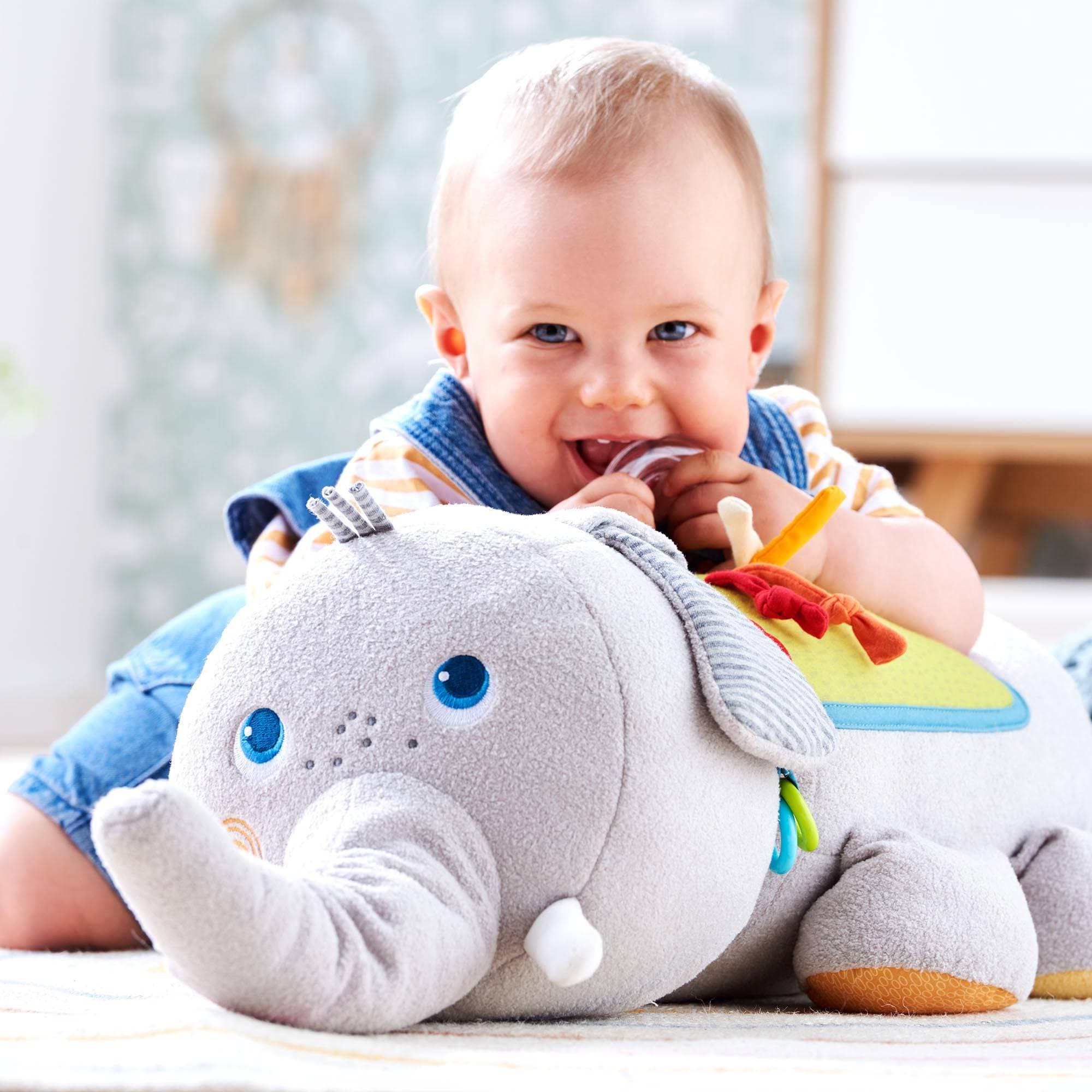 Elephant Discovery Pillow With Rattle, Mirror and Teething Ring