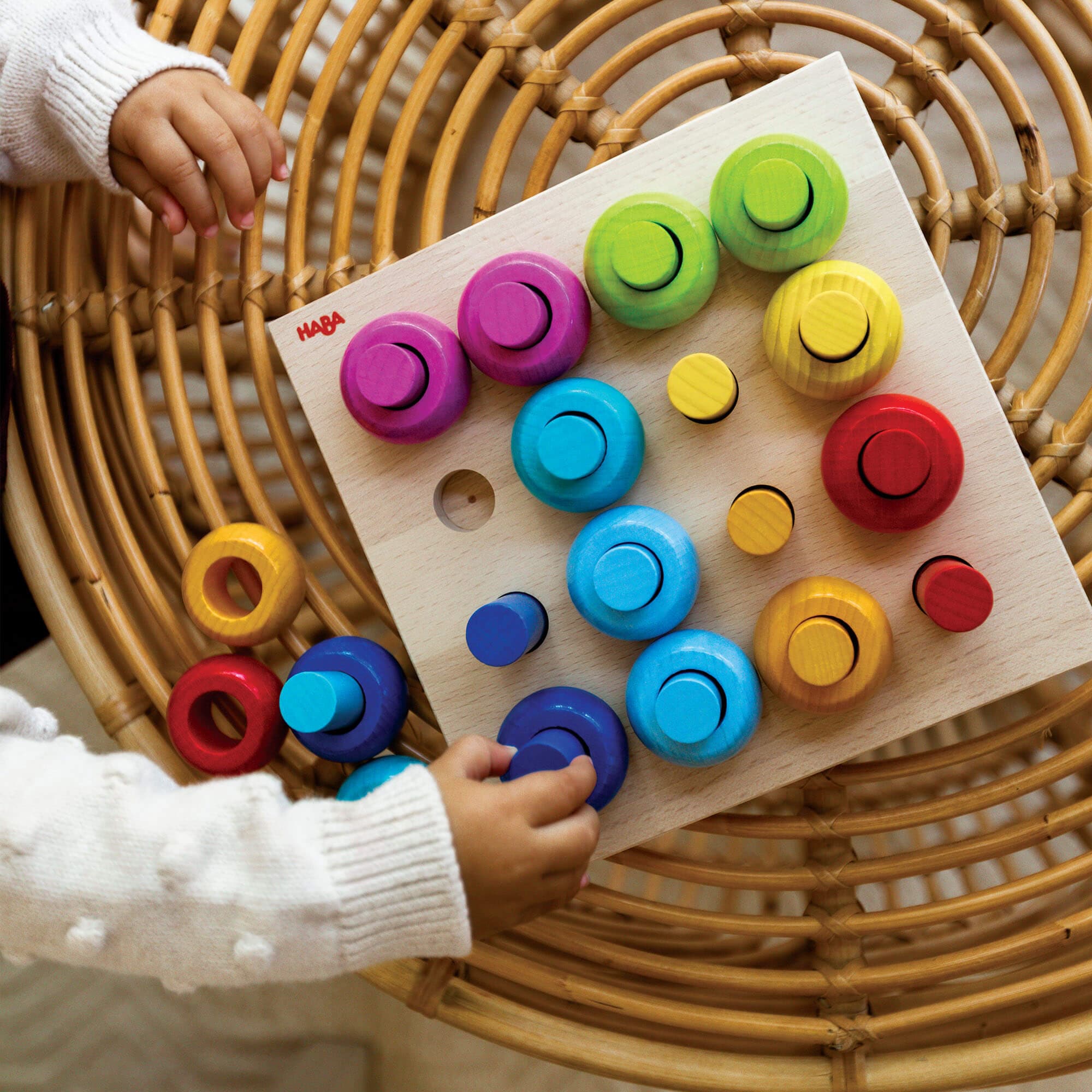 Rainbow Whirls Wooden Sorting and Stacking Game for Toddlers