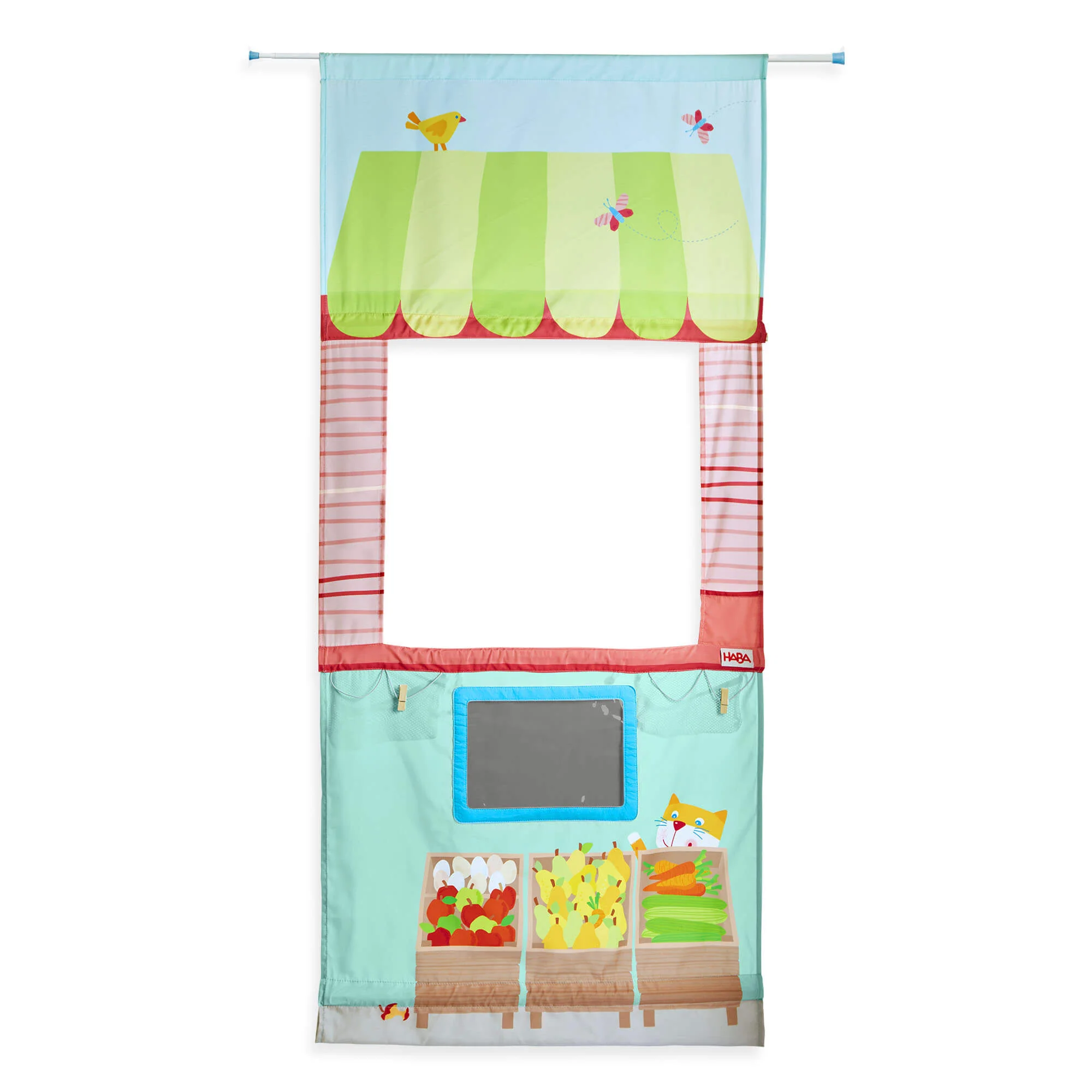 Hanging Doorway Play Store with Telescopic Rod and Beech Slats
