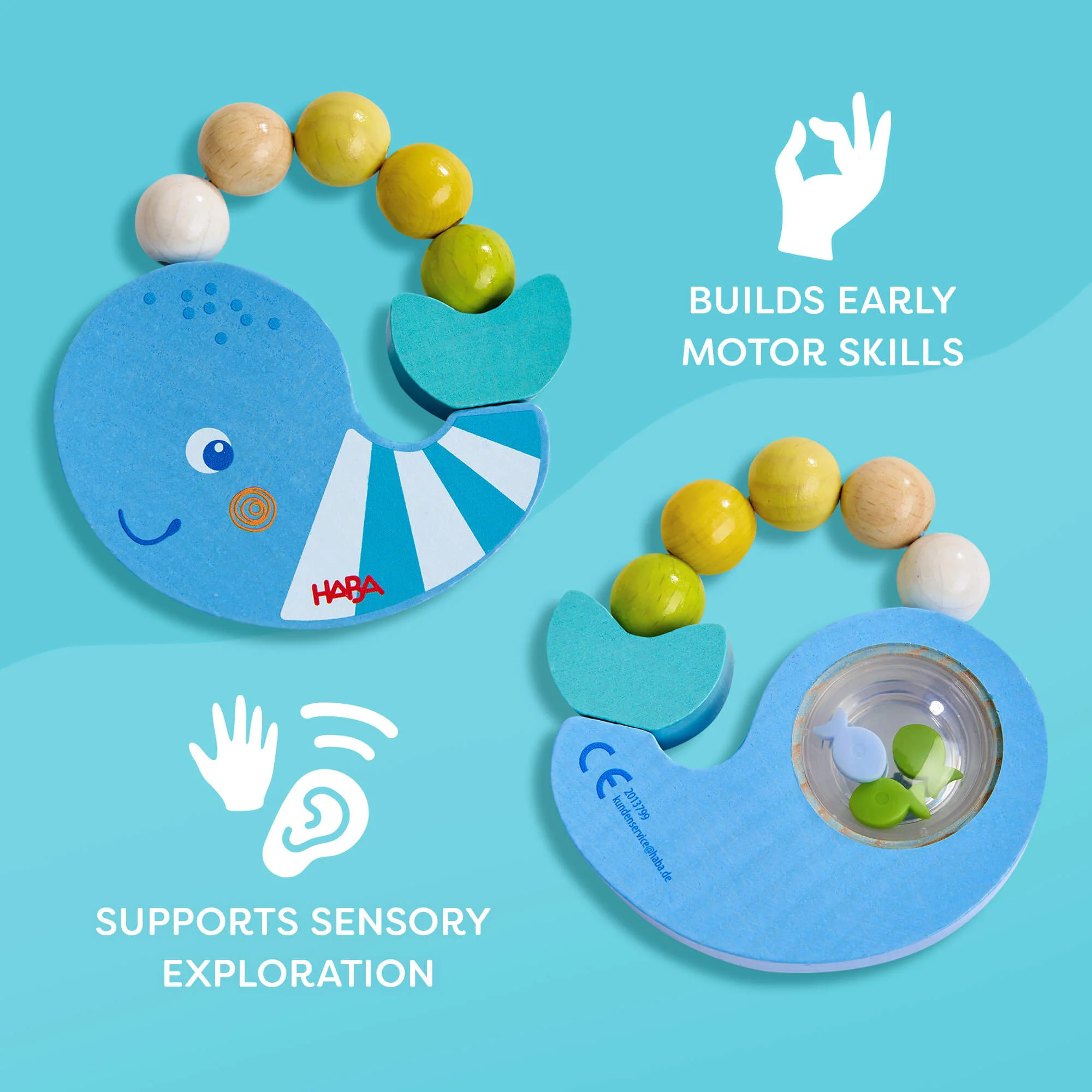 Wooden Whale Rattle & Grasping Toy for Babies