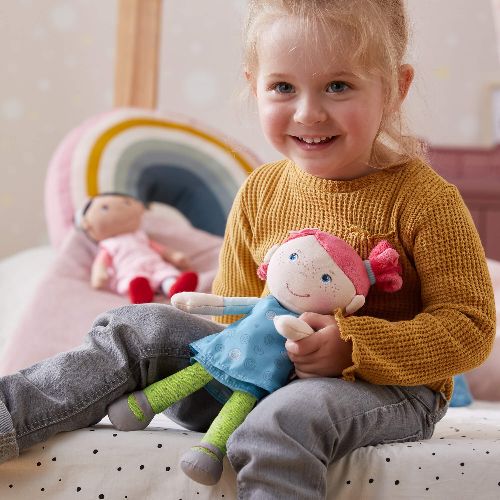 Snug Up Doll Philine: Soft Baby Doll with Red Hair and Polka Dot Dress