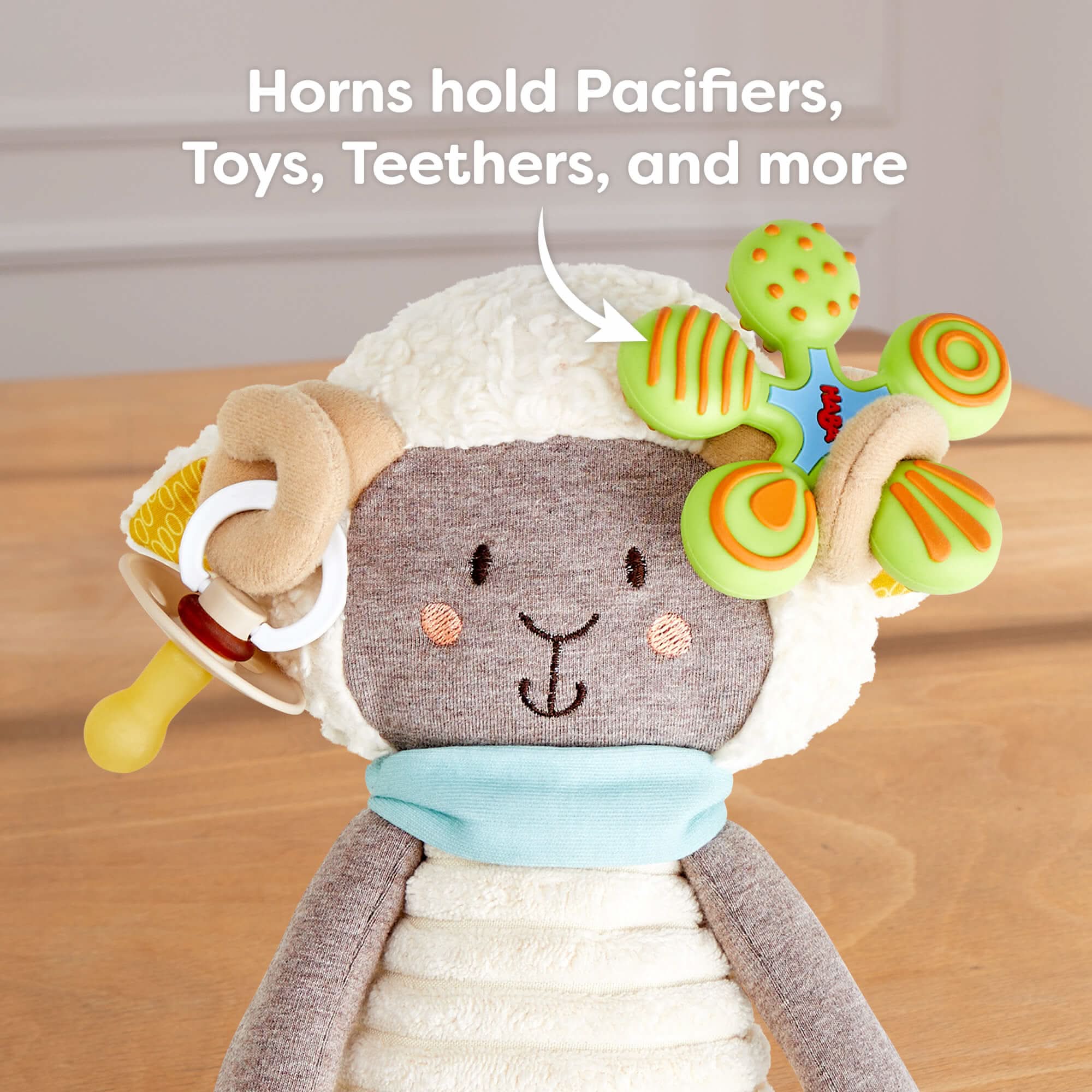 Woolbert the Ram Cuddly Pacifier Holder with Teether Scarf