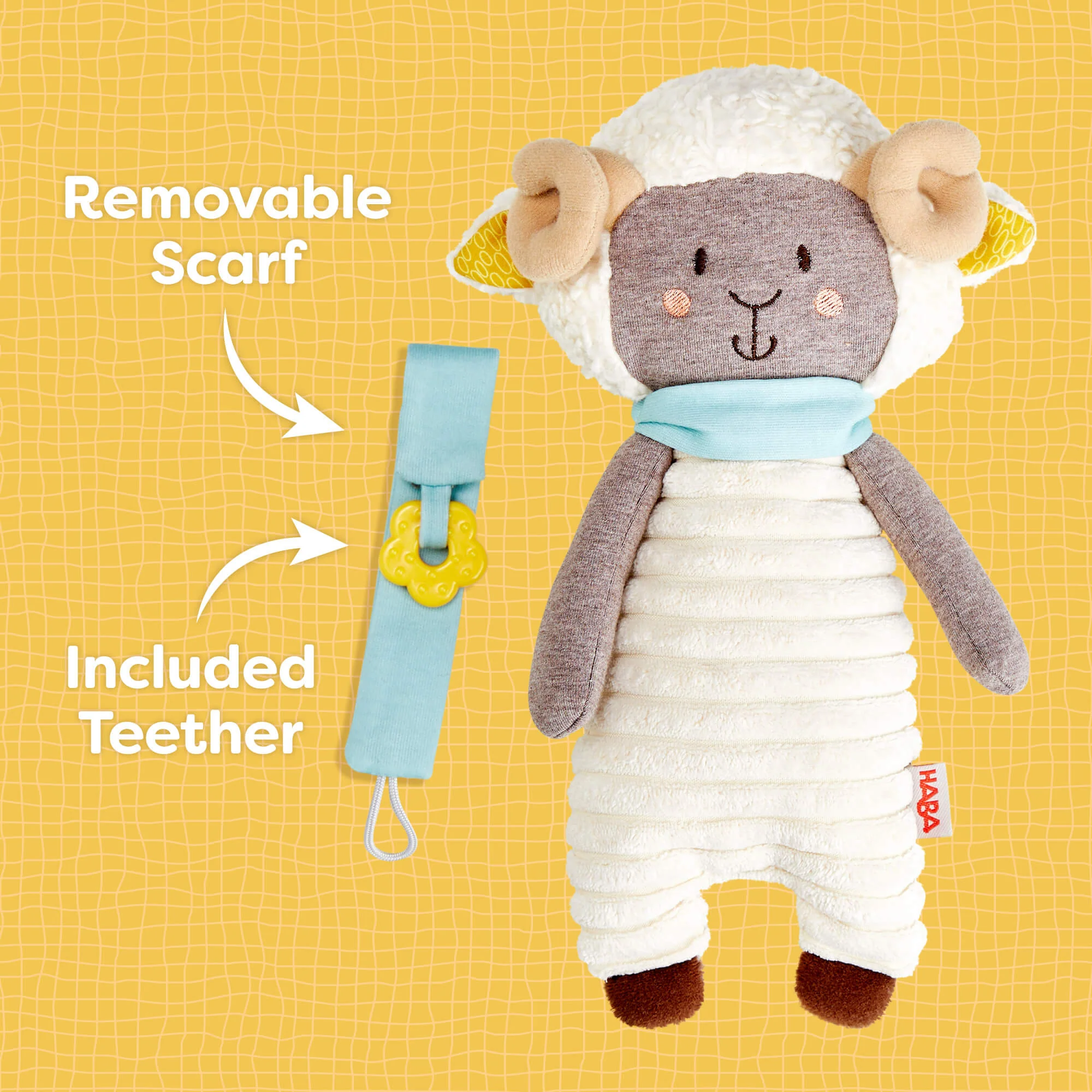 Woolbert the Ram Cuddly Pacifier Holder with Teether Scarf