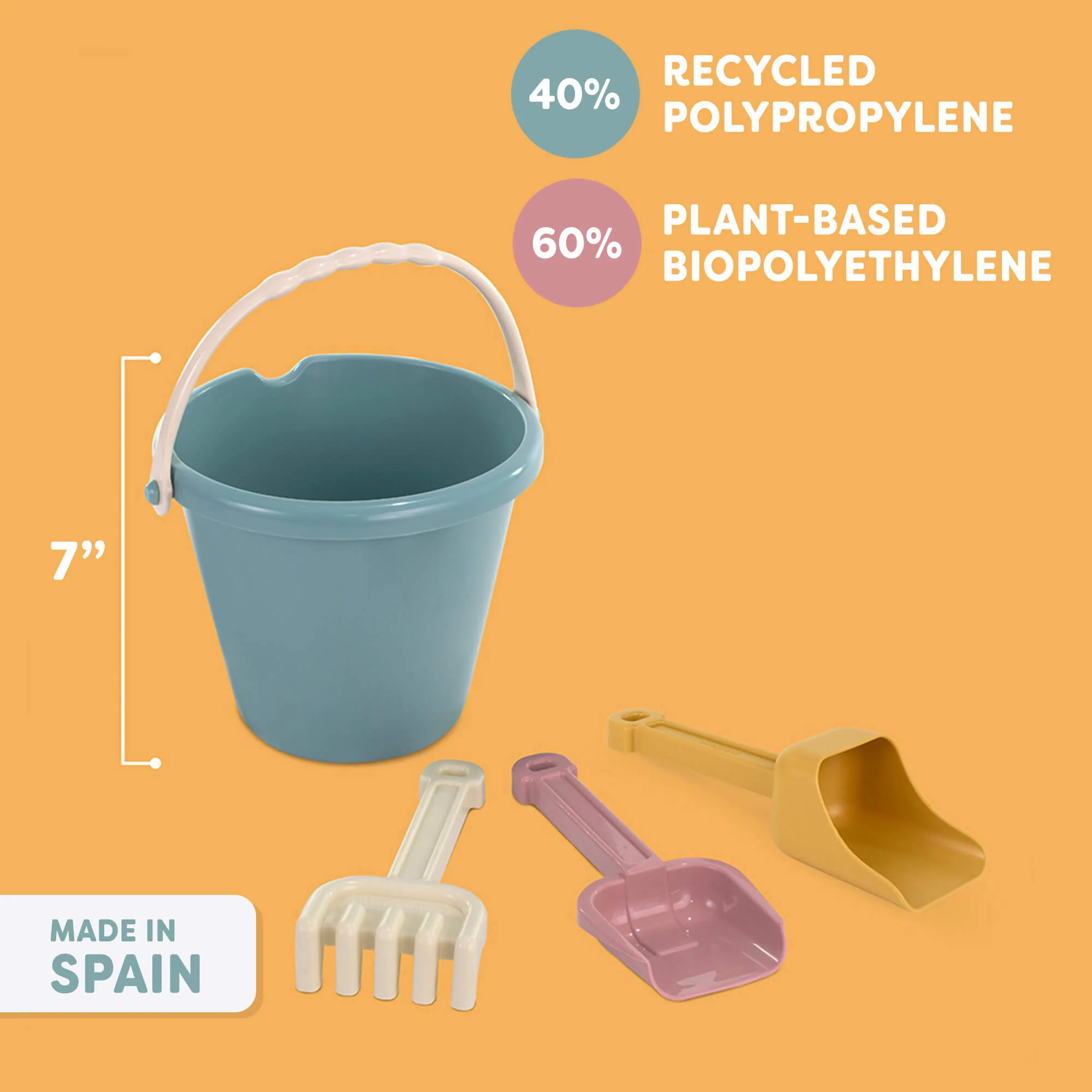 Miniland ECO Large Sand Toys Set with Bucket Shovel Rake Sieve