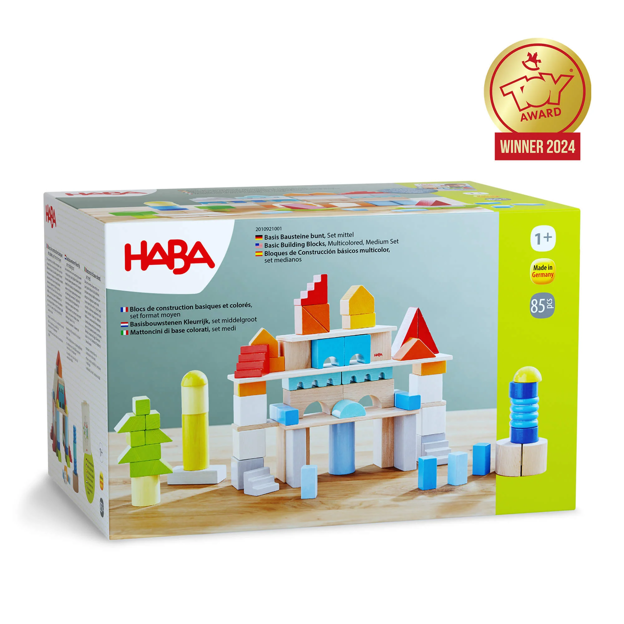 Colored Wooden Building Blocks 85 Piece Set with Cotton Bag