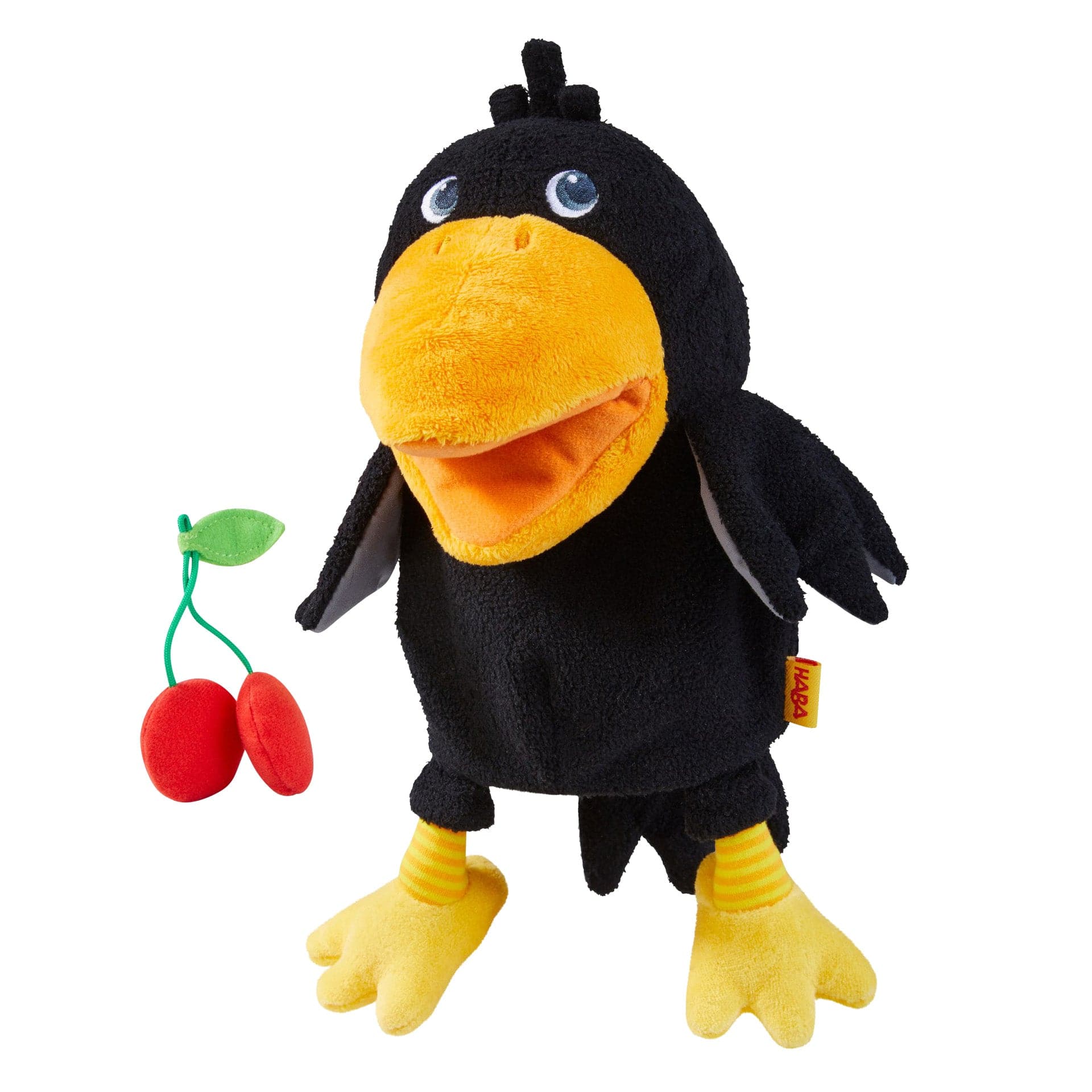 HABA Theo the Raven Glove Puppet with Fabric Cherries for Pretend Play