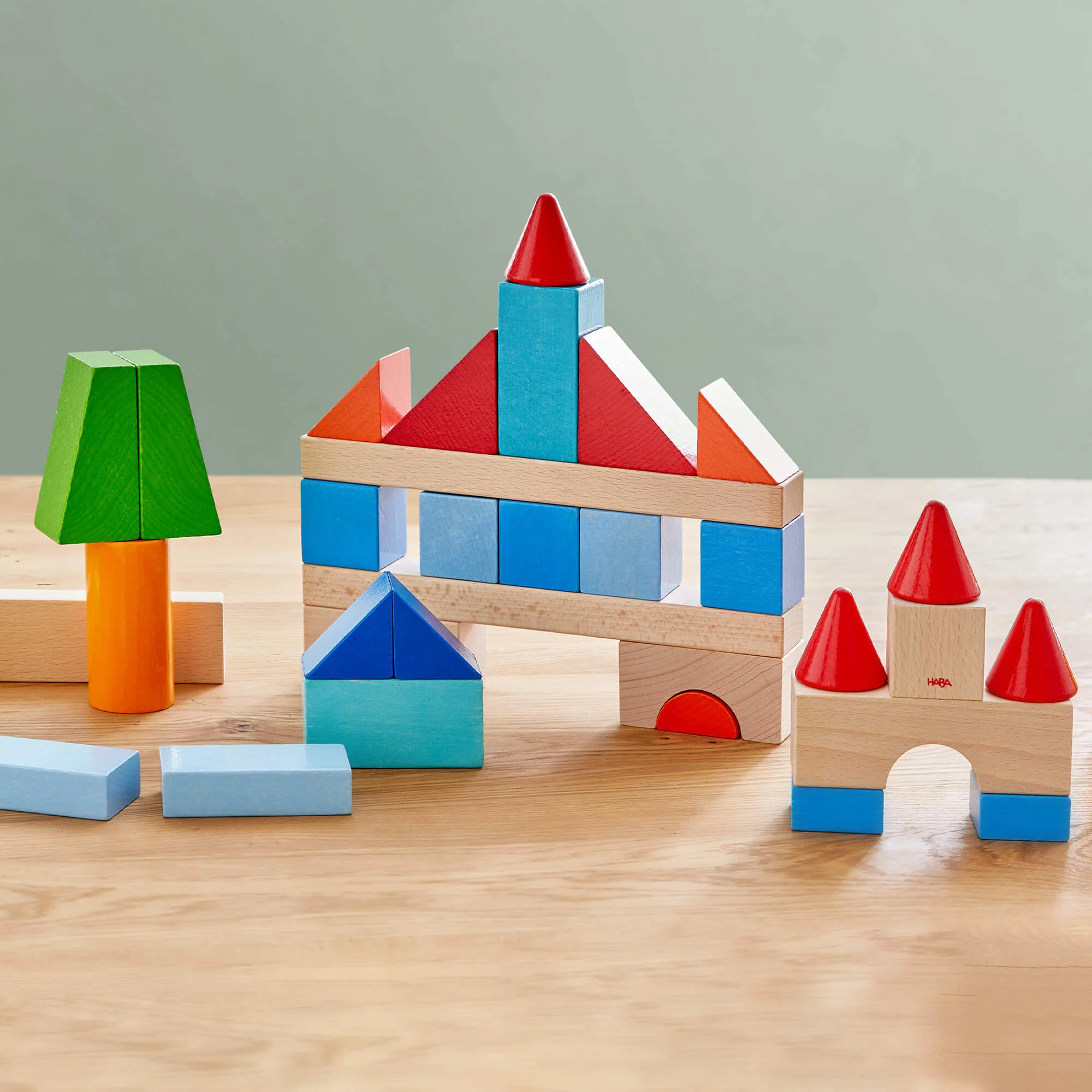 Colored Wooden Building Blocks, 46 Piece Set for Ages 1 and Up
