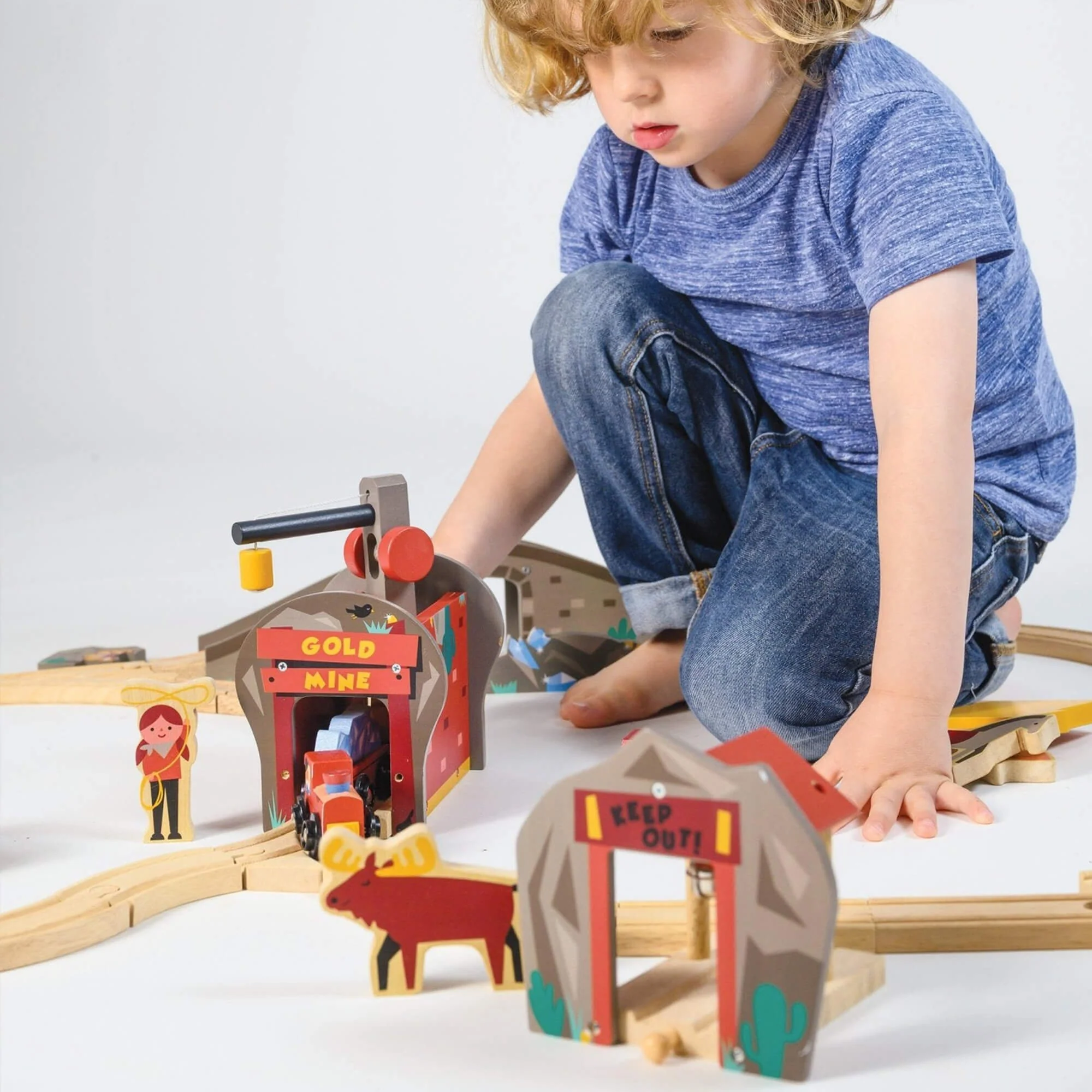 Mentari Gold Mine Wooden Train Track Set for Adventure Play