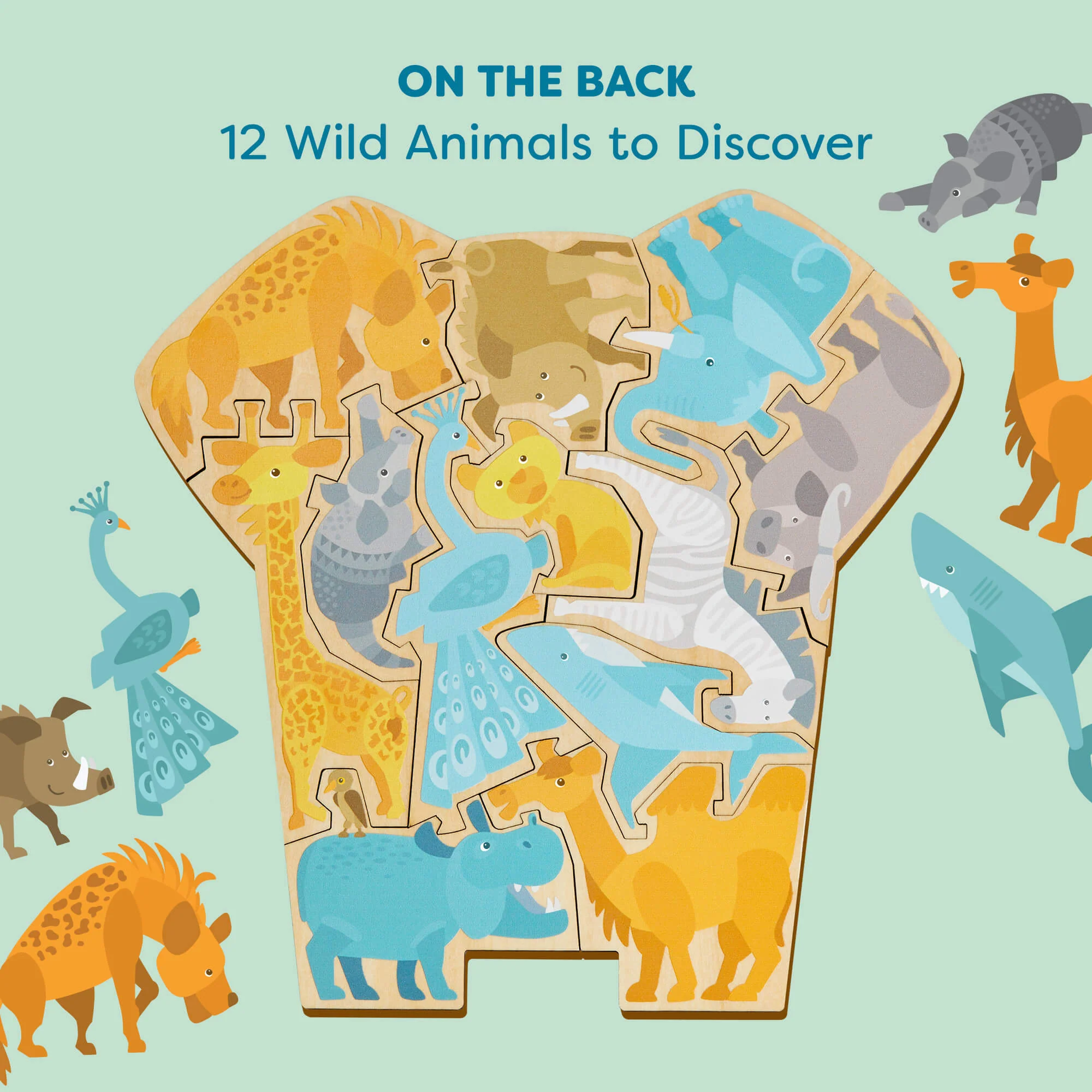 Elephant 2-in-1 Wooden Puzzle with 12 Double-Sided Pieces