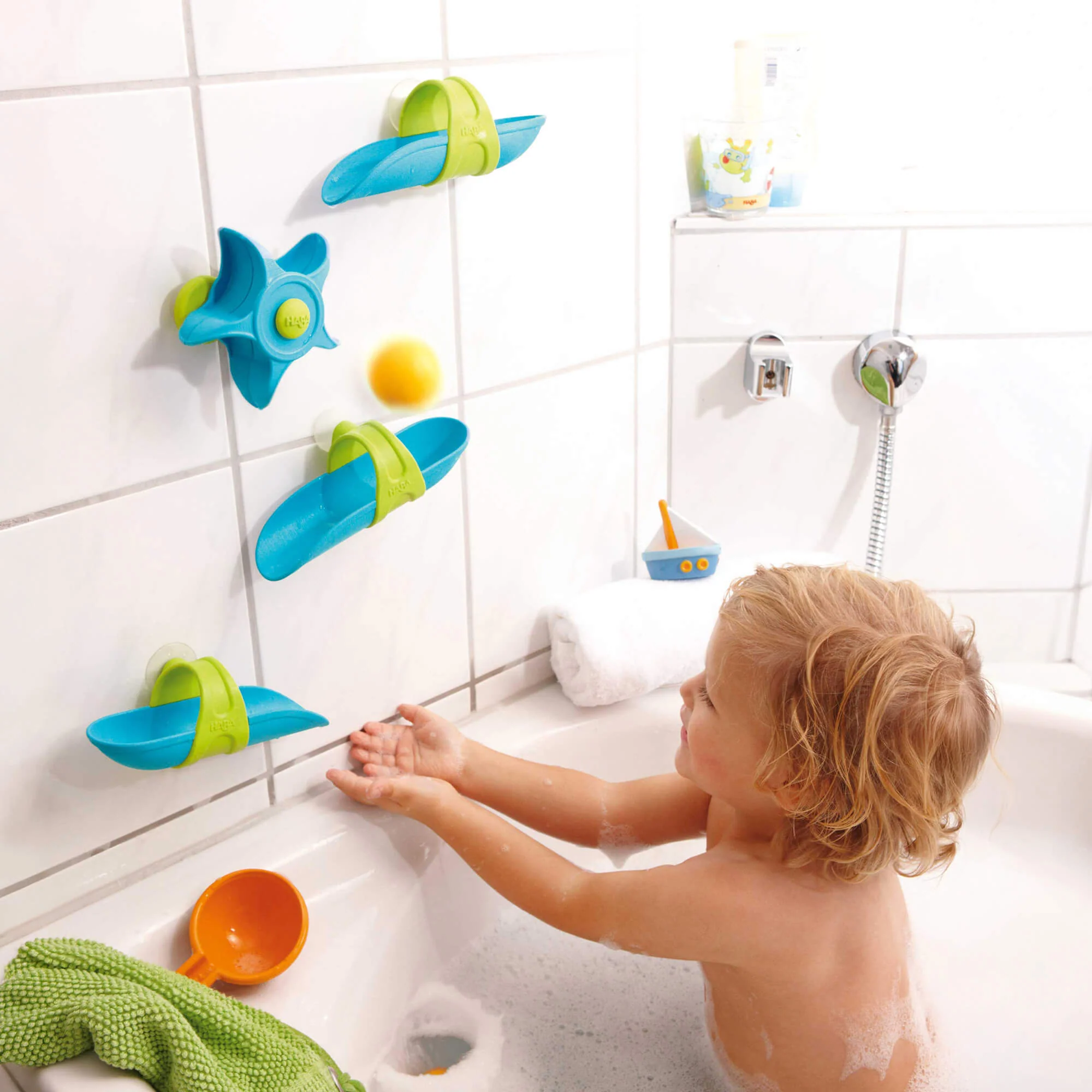 HABA Bathtub Ball Track Set with Paddle Wheel and Ladle