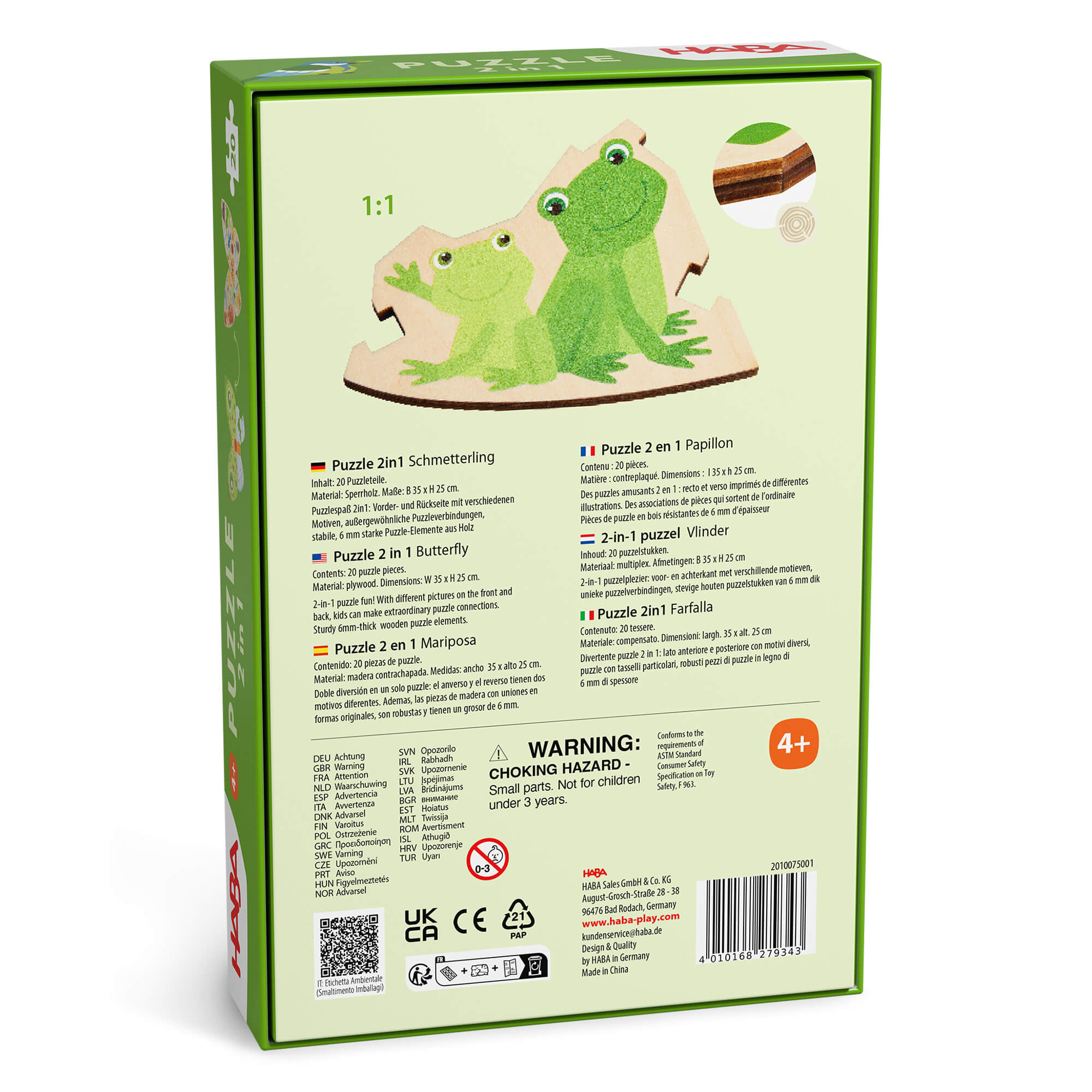 Butterfly 2-in-1 Wooden Puzzle with Double-Sided Pieces