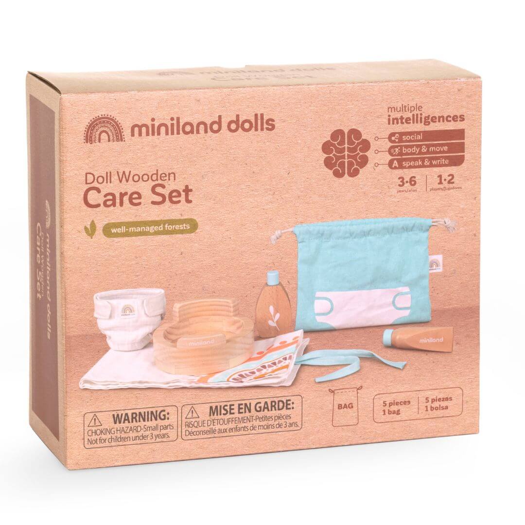Miniland Wooden Doll Care Set with Potty, Lotion and Changing Mat