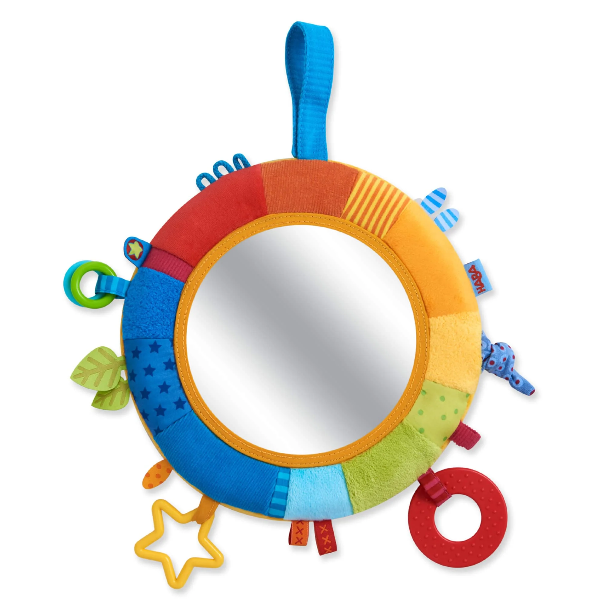 Rainbow Discovery Mirror Baby Teether Ring with Hook-and-Loop Fastener