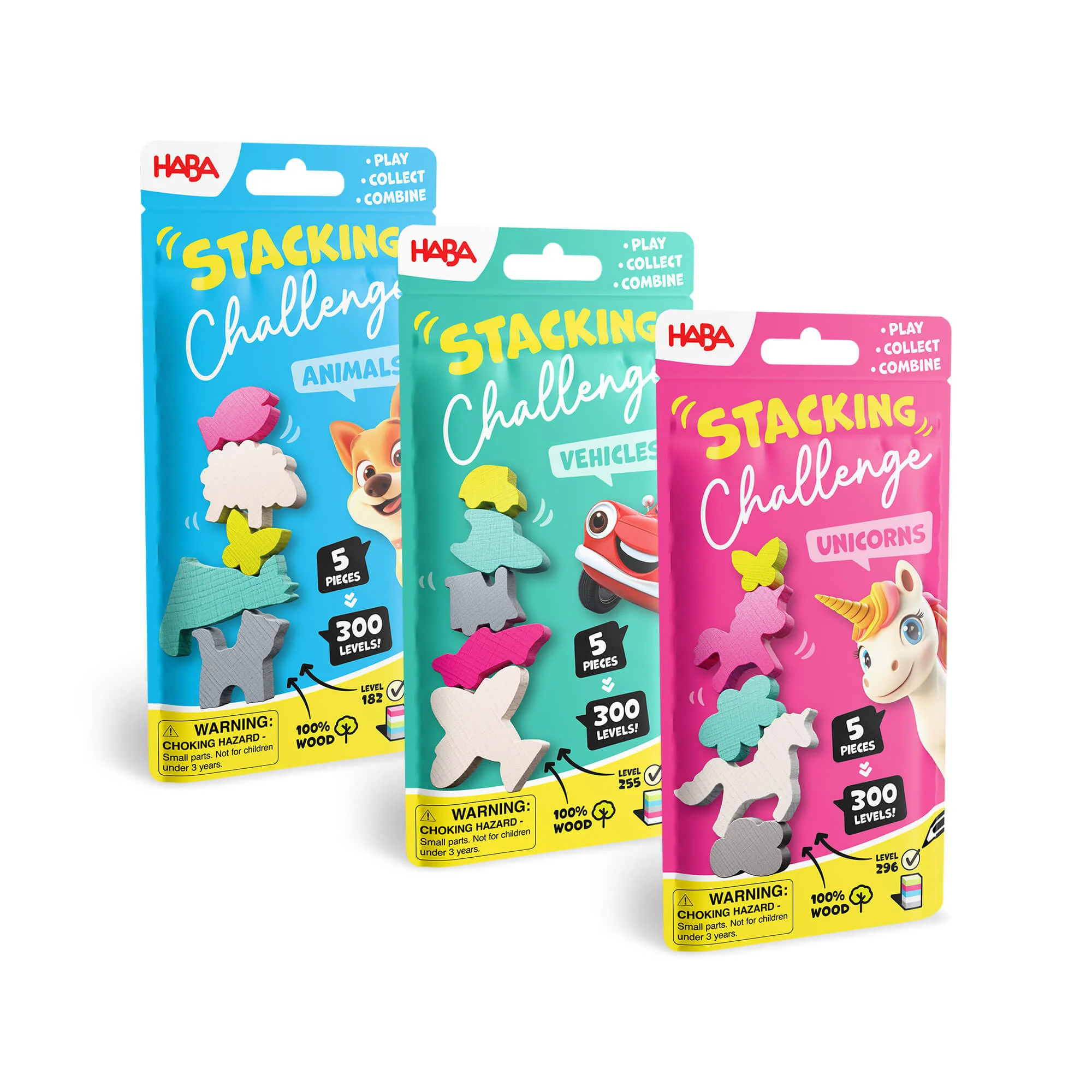 HABA Stacking Challenge Bundle with Unicorn, Animal, and Vehicle Kits