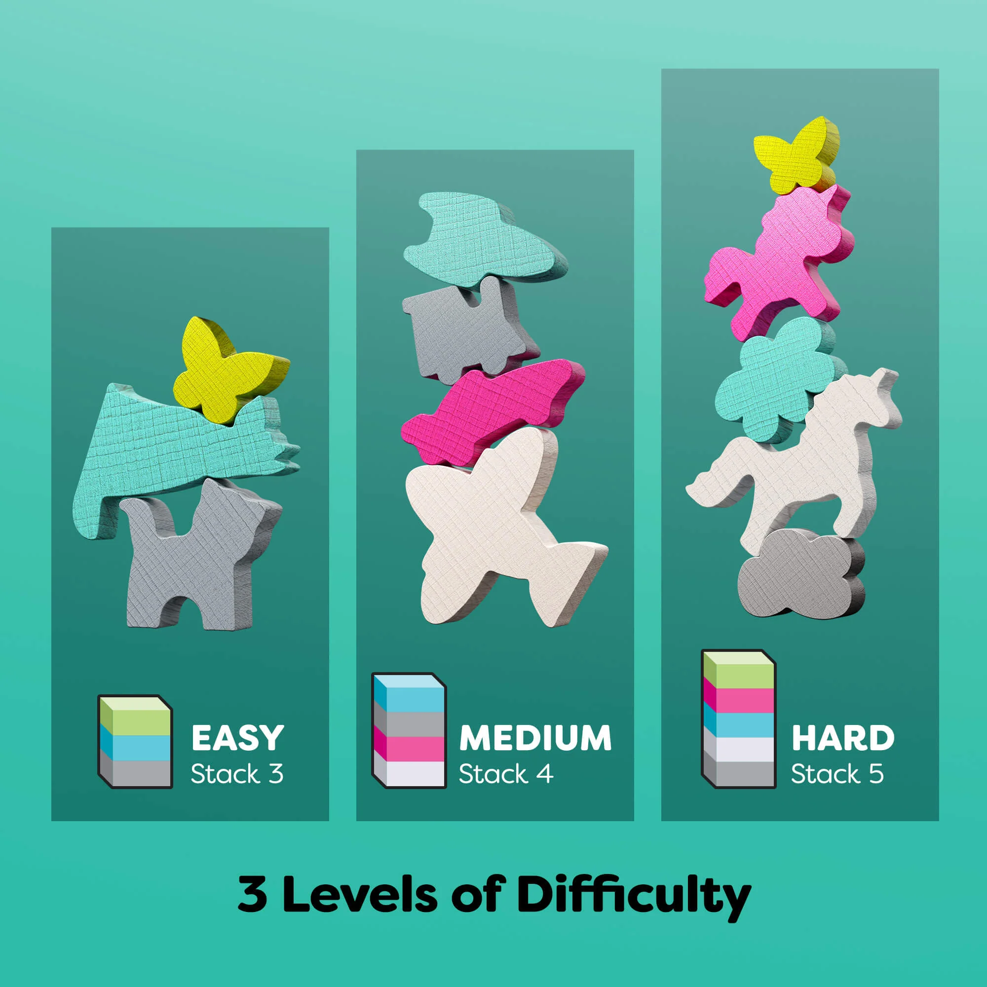 HABA Stacking Challenge Bundle with Unicorn, Animal, and Vehicle Kits