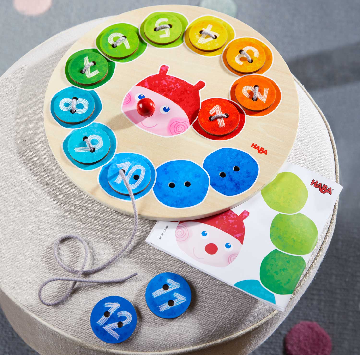 Rainbow Caterpillar Counting Threading Game with 24 Tiles